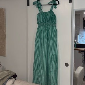 NEW ASOS Seersucker Striped Maxi Dress Green White SIZE 12 US stretch tie straps